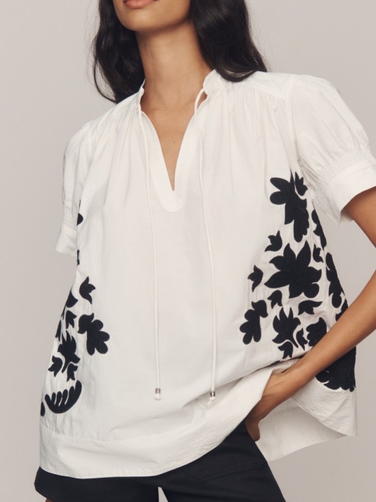 Anthropologie Tops - Anthropologie Puff-Sleeve Embroidered Swing Blouse